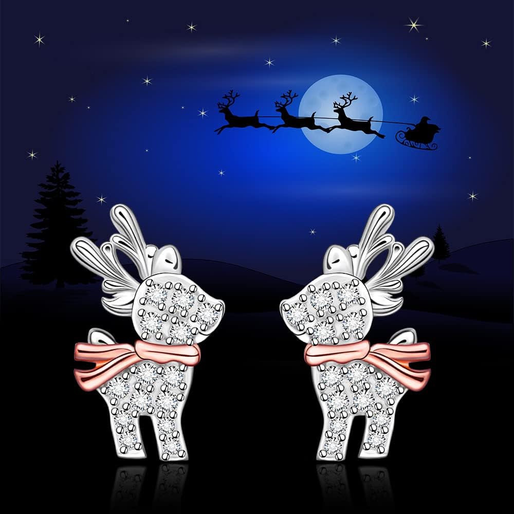 Cute Reindeer Stud Earrings with Zirconia